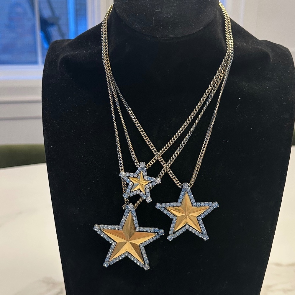 TOVA - Layered Crystal Border Gold Star Celestial Statement Necklace - 16.25 in.